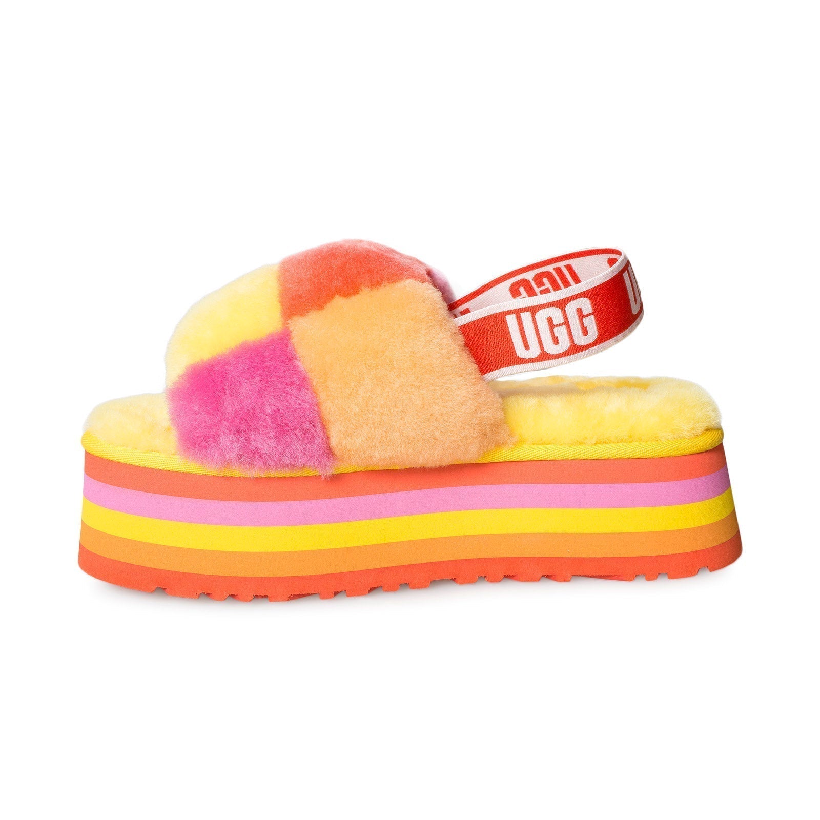 UGG Disco Checker Slide Pride Rainbow Yellow Sandals - Women's